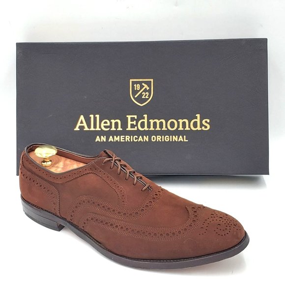 Allen Edmonds "McAllister" Mens 13 Brown Suede Leather Dress Shoe Wingtip Oxford - Picture 2 of 16